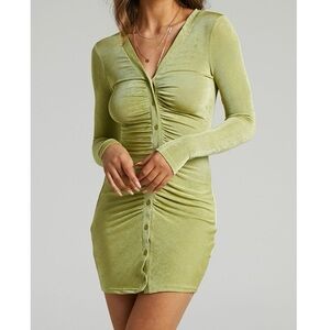 Showpo Light Green Ruched Mini Dress